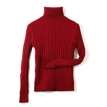 

Autumn Winter Velvet Sweater Women's Clothes Knitted Long Sleeve Slim Striped Turtleneck Sweater Tops TA9039A