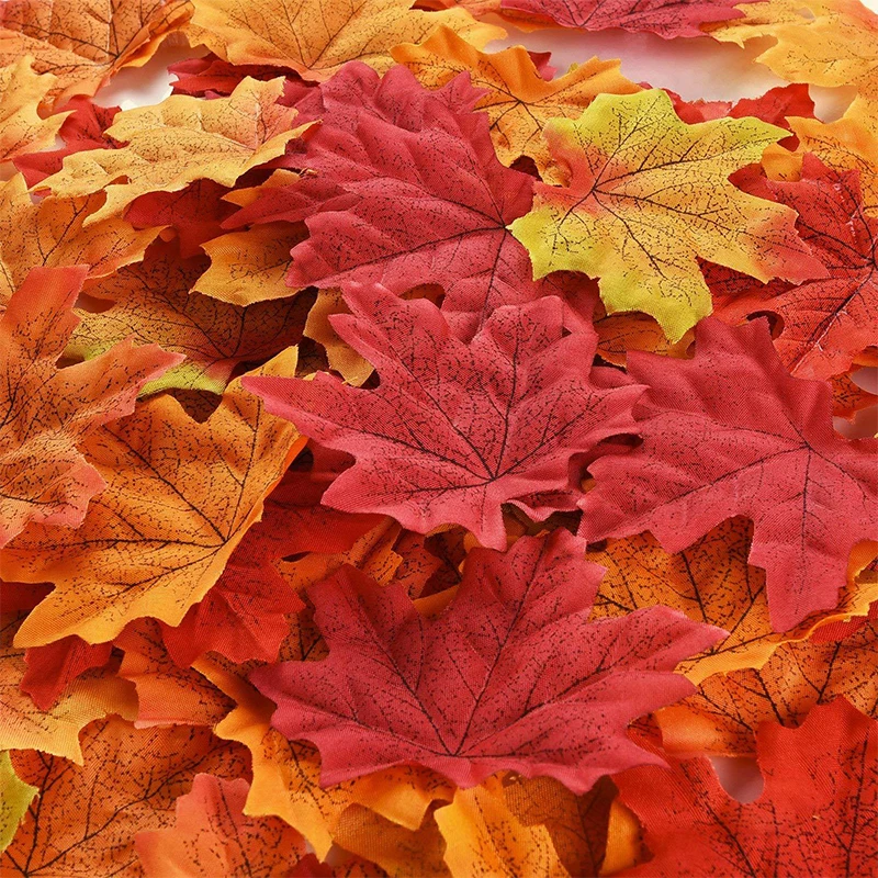 

50pcs artificial maple leaves for halloween decoration Autumn leaves for wedding table decorations Crafts Thanksgiving Day Decor