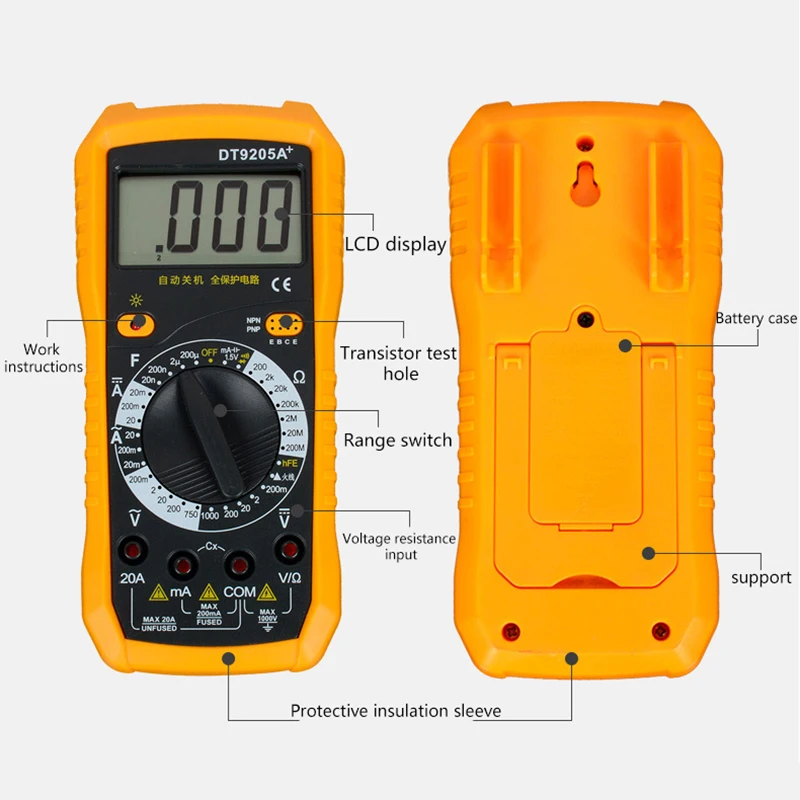 DT9205A+ профессиональный мультиметр ЖК-Цифровой Амперметр Вольтметр Сопротивление Емкость Вольт Ом мультиметр портативный тестер метр