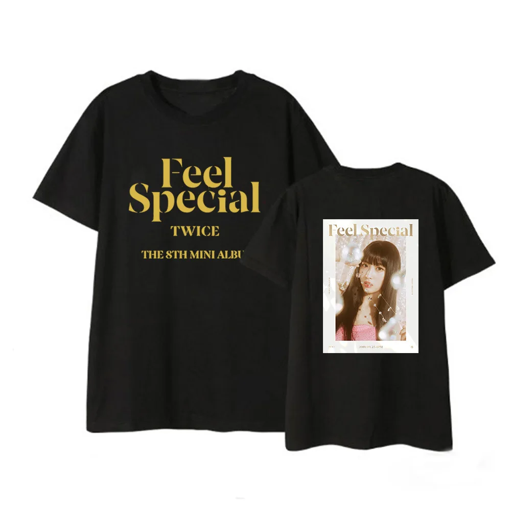 Kpop TWICE FEEL SPECIAL The 8th Mini Album Shirt Повседневная Свободная одежда в стиле хип-хоп футболка Топы с короткими рукавами футболка DX1219 - Цвет: Black 03