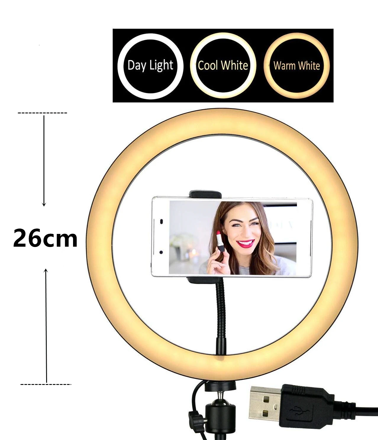 10'' LED Selfie Ring Light with Lightweight Lighting Stand MobileTripod Photography Lighting for Makeup Youtube Phone Holder