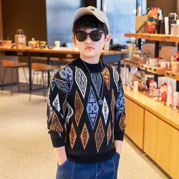

2020 New O-Neck Boys Sweaters Baby Stripe Plaid Pullover Knit Kids Clothes Autumn Winter Tops New Children Sweaters Boy Clothing