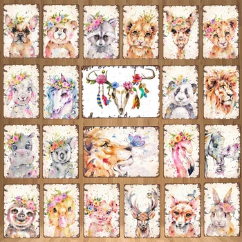 

[YZFQ] New Animals Sign Plaque Metal Vintage Metal Plate For Wall Poster Bar Art Home Decor Cuadros DU-6544A