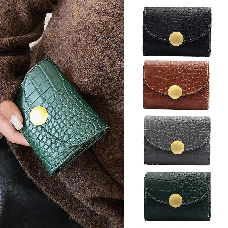 Carteras de gran resistentes al desgaste de Color sólido para mujer Vintage bolsos cortos de tarjeta de cuero PU pequeña cartera dinero de Color puro|Carteras| - AliExpress