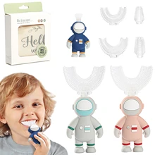

1Set Children Toothbrush 360 Degree U-shaped Toothbrush with Handle Astronaut Teethers Soft Silicone ​Oral Care Cleaning Brush