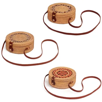 

Shoulder Tote Bag Handwoven Round Rattan Crossbody Storage Bags For Women Organizer Case