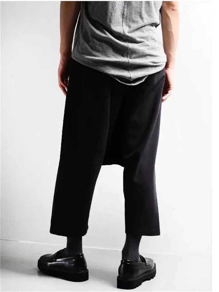 Men's Beat Pants New Fashion Loose Wide Leg Pants Casual Low Crotch Personality Large Size Men's Nine-Minute Pants