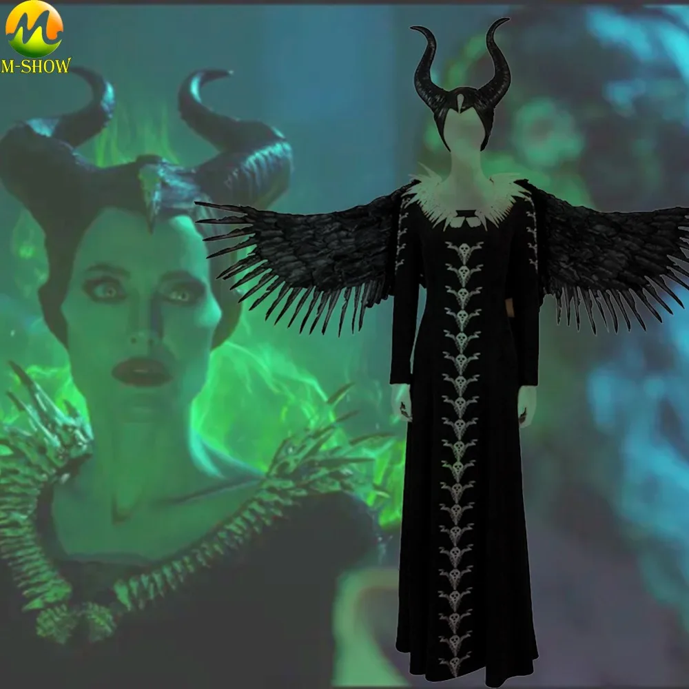 Maleficent Mistress of Evil 2 Косплей Костюм малифисенты Косплей наряд Хэллоуин женское длинное платье с маской крыло