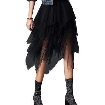 

10 Colors spring Party Skirt Elastic High Waist Long Tulle Skirt Women Irregular Hem Mesh Tutu Skirt