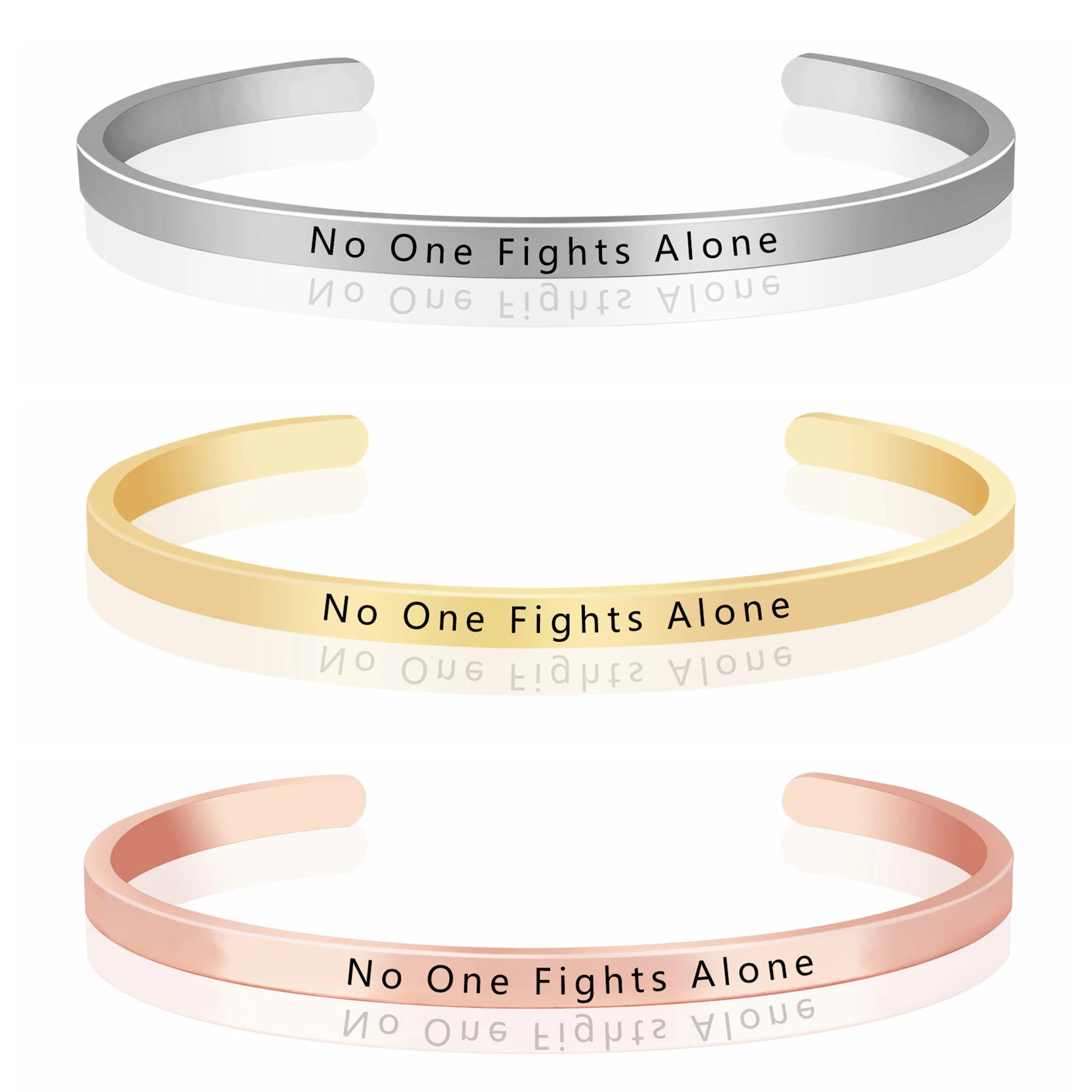 No One Fights Alone Выгравированная манжета браслет мантра ювелирные изделия золото серебро розовое золото