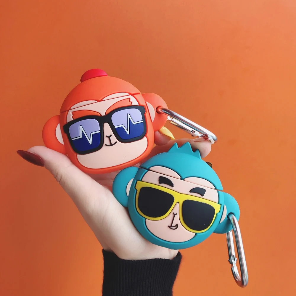 3D солнцезащитные очки с героями мультфильмов Обезьяна наушники силиконовый чехол для AirPods 1 2 Bluetooth гарнитура зарядная коробка Защитная крышка с крюком