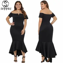 Skyyue вечернее с вырезом «Лодочка» платье с коротким рукавом Длинные платья вечернее с открытыми плечами Robe De Soiree твердого размера плюс вечернее платье T013