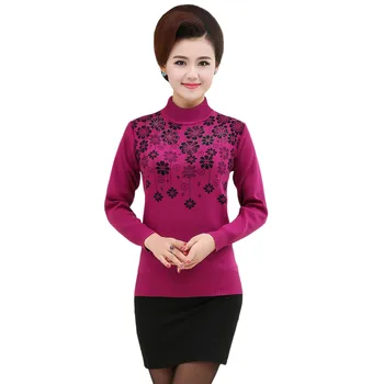 

Knitting Mother Clothing Floral New Women's Autumn Winter Turtleneck Sweater Pullover Casual Long-sleeve Knitted Basic Shirt Top