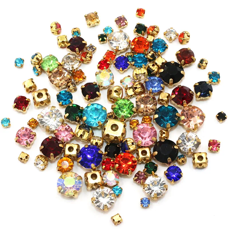 Mixed Size Glass Crystal Strass Clothing Loose Beads Gold Claw Setting Sew On Rhinestones Diy Wedding Dress sew on rhinestones sewing rhinestones glass crystals rhinestone crystals rhinestones beads 100pcs/bag