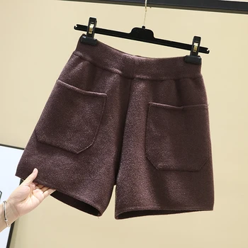 

Thick Knitted Woolen Shorts Women New Autumn Winter Loose Elastic Waist Bottoming Boots Shorts Casual Students Short Pants