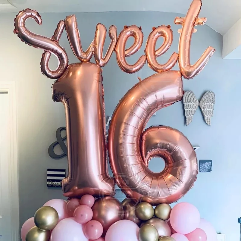 1Set Sweet 16 Party Decorations Supplies Sixteen Birthday Years Number Foil Balloons | Дом и сад