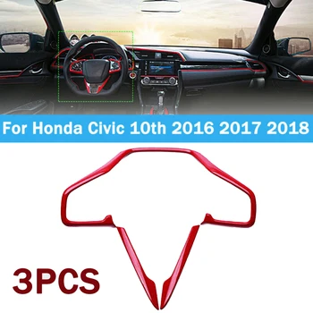 

Trim Steering Wheel Frame For Honda Civic 10th 2016-2018 Panel Red ABS