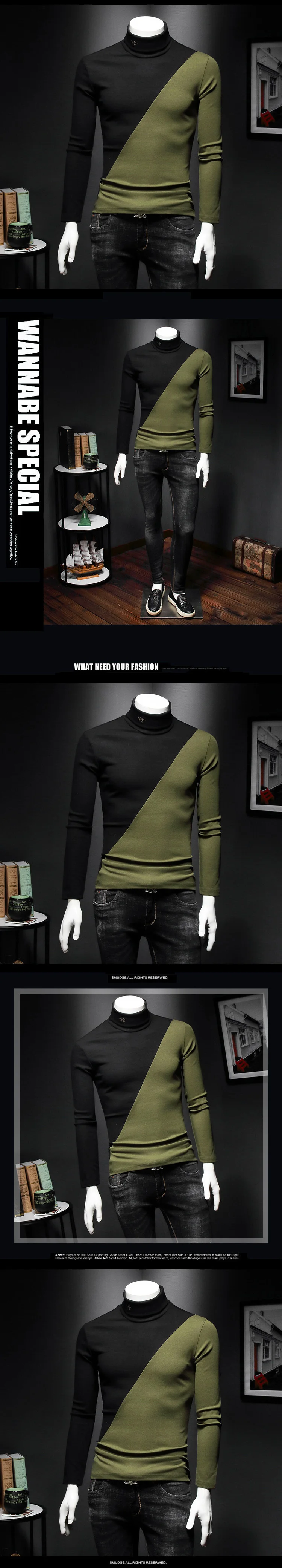 High Lead Personality Male T Increase Down Thickening Vintage T Shirts Men Men's Wear Split Joint Long Sleeve T The Half