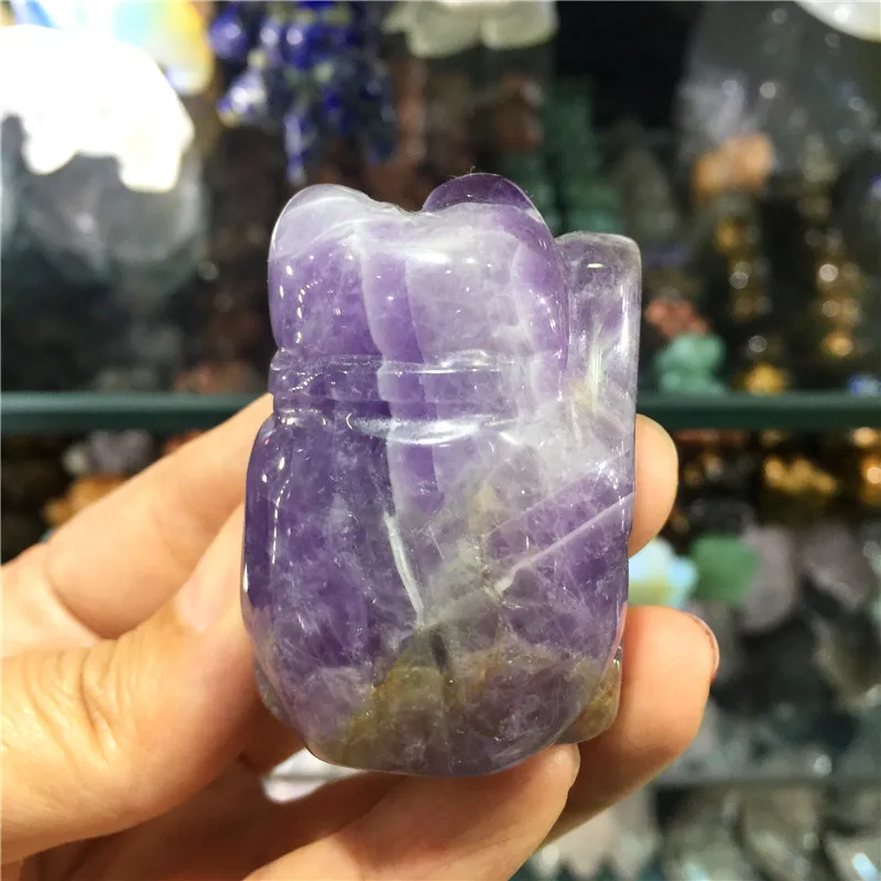 Милый инкрустированный натуральным камнем кристаллы аметиста счастливый кот кристалл фигурка камень Мода резные фигурки животных подарки