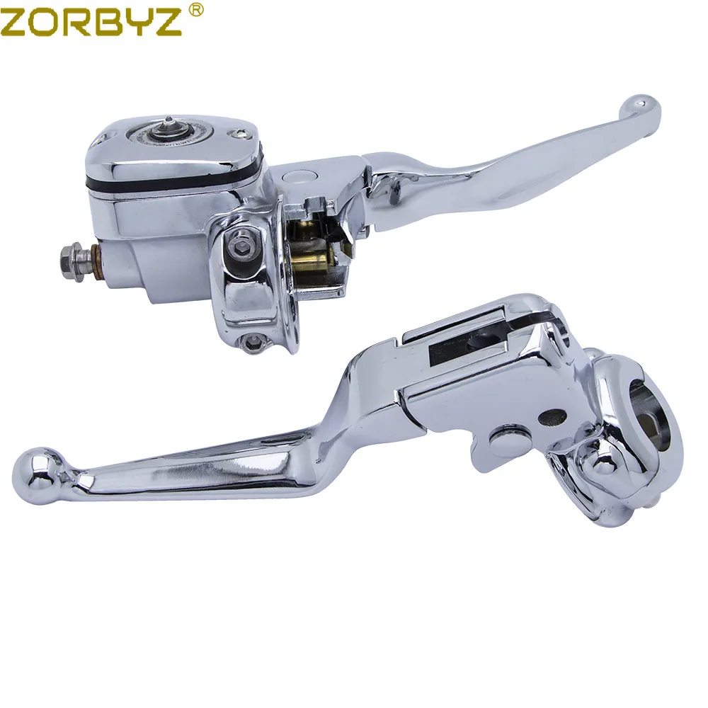 ZORBYZ 오토바이 크롬 브레이크 클러치 레버 펌프 마스터 실린더, 할리 소프테일 디럭스 로드 킹 팻 보이 브레이크아웃