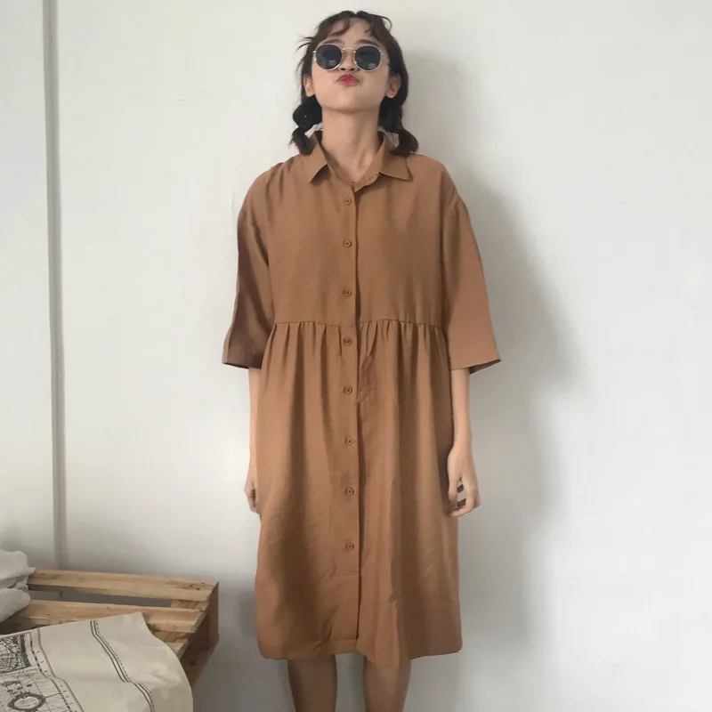 

Summer South Korea CHIC Loose-Fit Slimming Versatile Mid-length Shirt Dress Women's