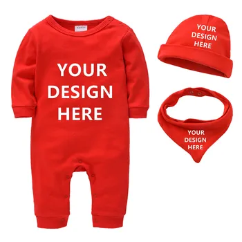 

Custom Baby Rompers Set with Bibs Caps Newborn Baby Unisex Jumpsuit Onesie personalized Letters Photos Printed Toddler Jumpsuits