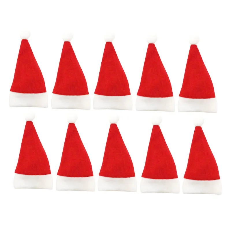 (10 Pcs/pack) 12cm Mini Christmas Hat For Red Decoration New Year Decoration Handmade DIY Kids Gift Holiday Party Supplies