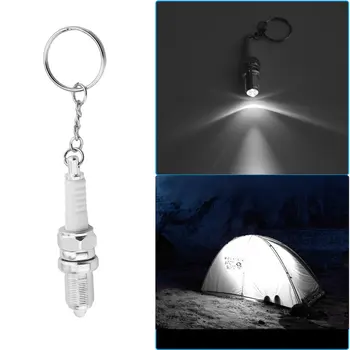 

Novelty LED Flashlight Keychain Car Auto Parts Key Chain Spark Plug Shaped Outside Tuning Keyring Keyfob Pendent Accessories