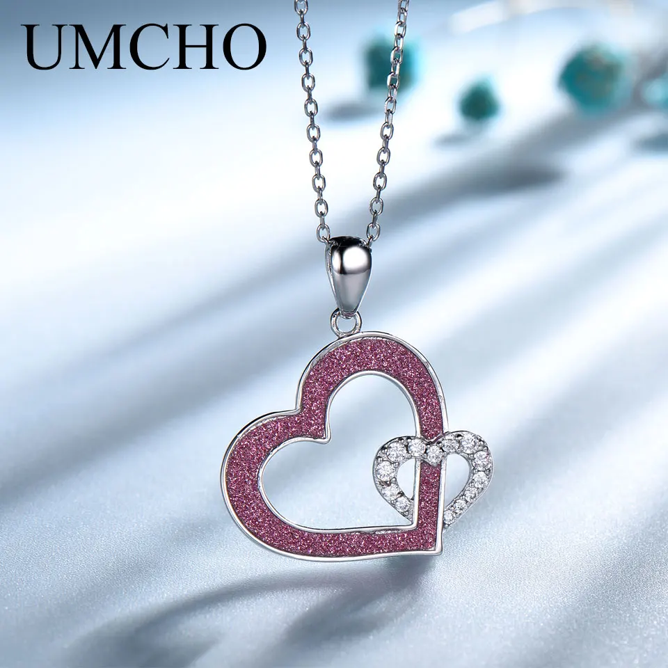

UMCHO Glitter Heart 925 Sterling Silver Chain Necklace Pendants For Women Wedding Anniversary Birthday Party Gift Fine Jewelry