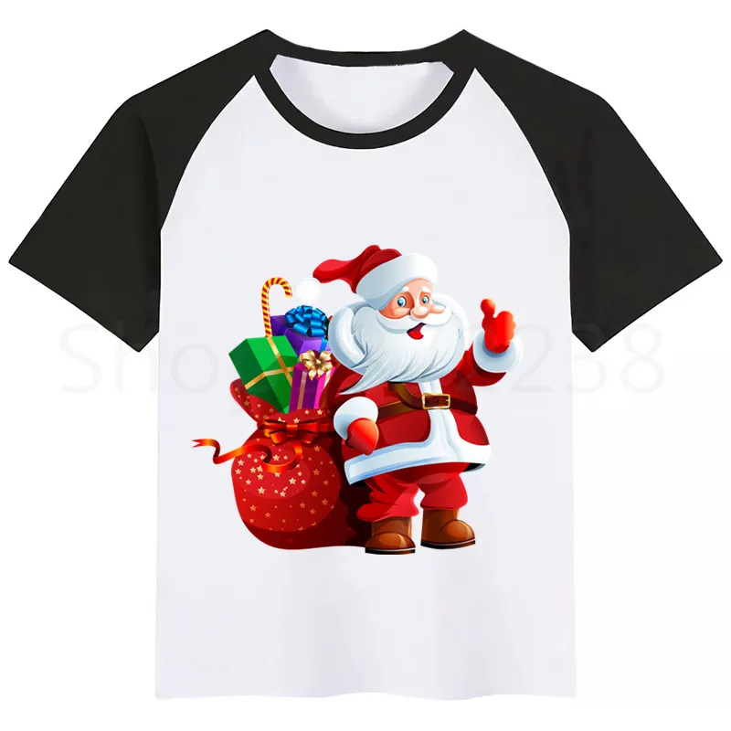Рождественский подарок для маленьких девочек; футболка с Сантой; Летние повседневные футболки для мальчиков; Детские Модные топы; летняя футболка для девочек