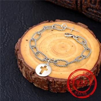 

Korean style 100% 925 sterling silver bracelet retro style cross pendant bracelet female gift party bracelet fashion jewelry