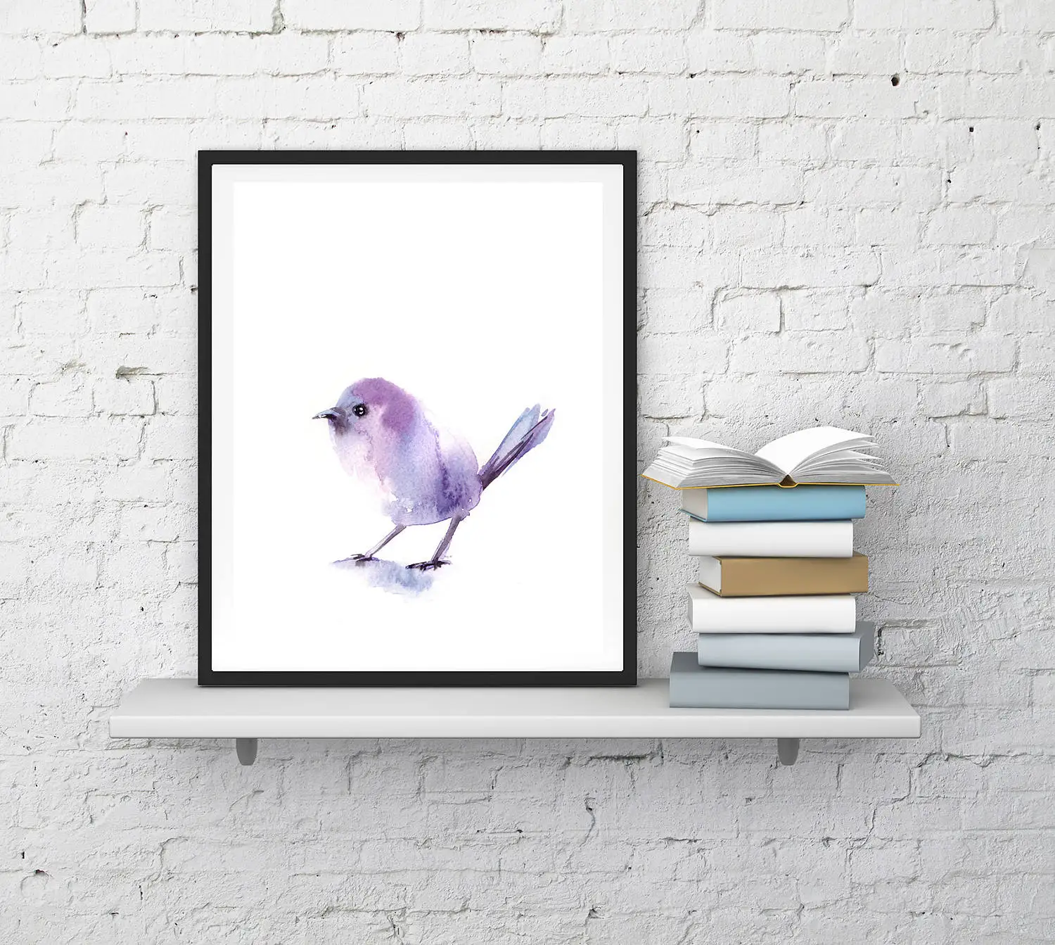 Little Purple Bird Print print Painting Minimalist Wall Giclée Archival Fine Art of | Дом и сад