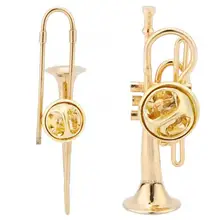 Badges Mini Unique Gold Plating Musical Trombone Instrument Brooch Gift Decoration with Box medal