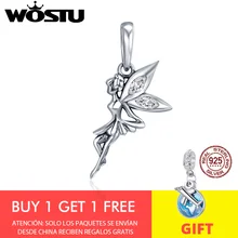 WOSTU высокое качество 925 пробы Серебряный цветок фея бусины Подвески подходят браслет ожерелье DIY ювелирные изделия подарок CQC359