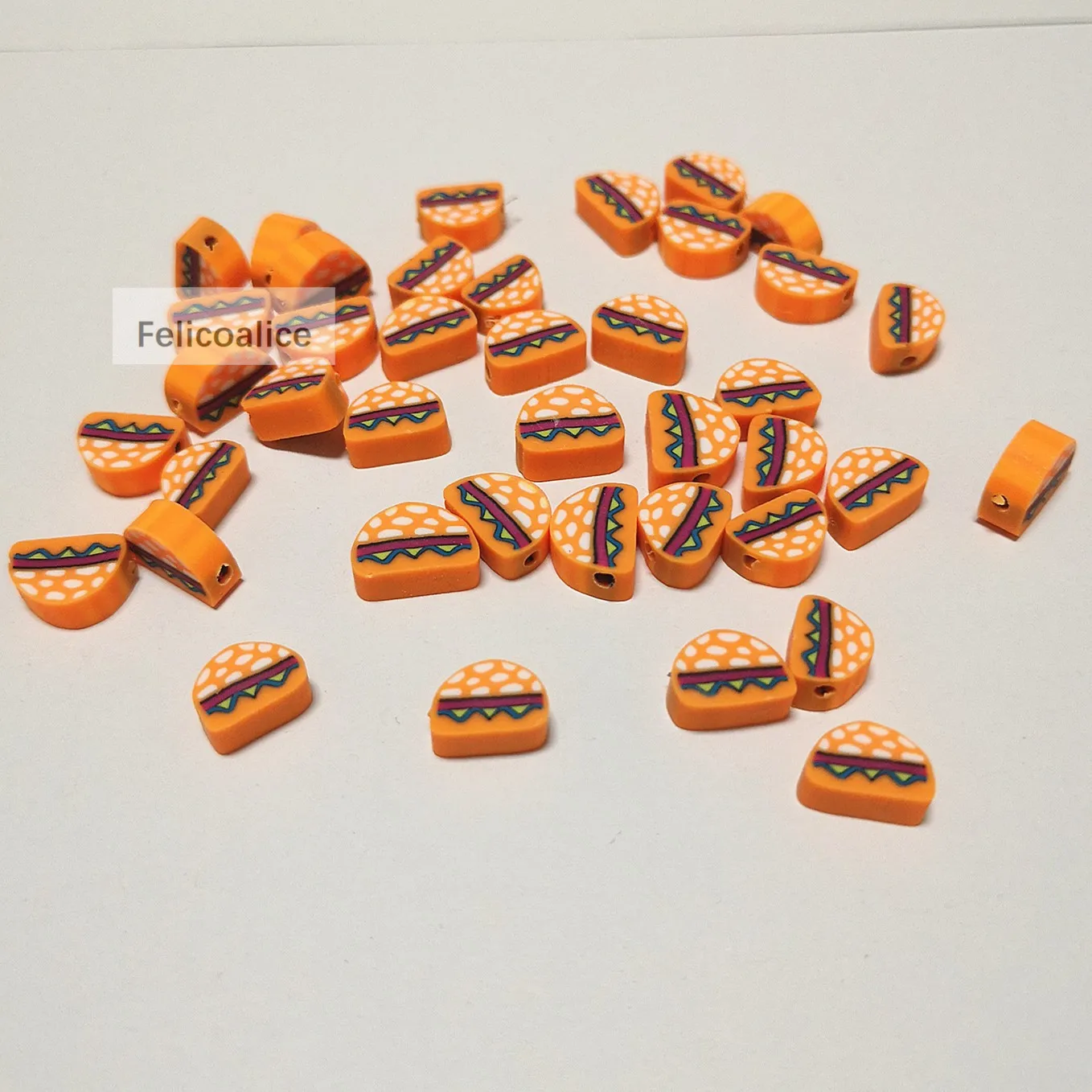 

40pcs 10mm Orange Hamburger Shape Food Polymer Clay Loose Spacer Beads for DIY Jewelry Making Girls Bracelet