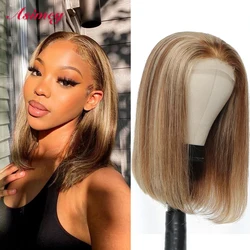 Asimey P4/27 Hightlight Wig Human Hair Short Straight Bob Wigs 13X4 Lace Front 180% Brazilian Remy Colored Ombre For Black Women