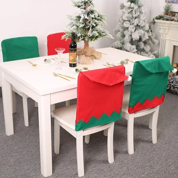 

6Pcs Christmas Chair Covers Santa Claus Hat Slipcovers Christmas Elf Hat Chair Back Covers Decoration Red and Green