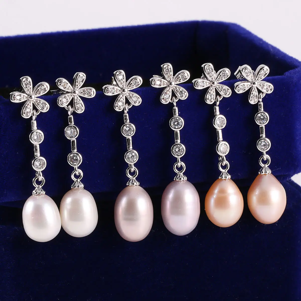 

100% Genuine Freshwater Pearl Earrings Flower Style 9-10mm Long Drop Fashion Earrings Jewelry For Women Super Deal 3 Color