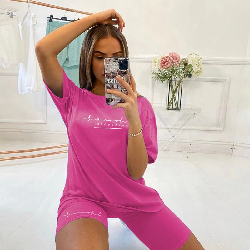 Rockmore Plus Size 2 Piece Letter Printed Shorts And Top Cute Two Piece Outfits Sports Ladies Tracksuit Sets Two Piece Summer