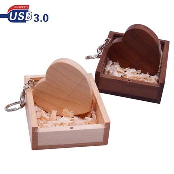 

USB 3.0 with wooden box maple wooden love heart model walnut wood usb flash drive Memory Stick 32GB