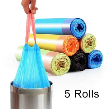 

75Pcs Strong Thicken Plastic Bag Auto Drawstring Trash Bag Pack Kitchen bedroom bath rubbish Garbage bag Random Color