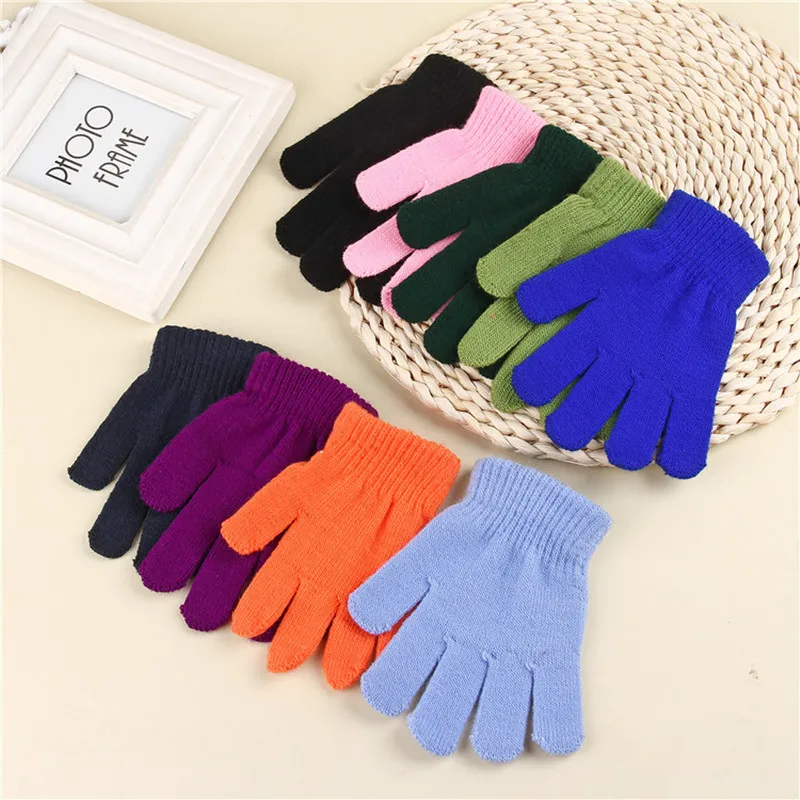 Guantes de punto elásticos para niños, manoplas de dedos completos, de Color dulce para niños, 1 par