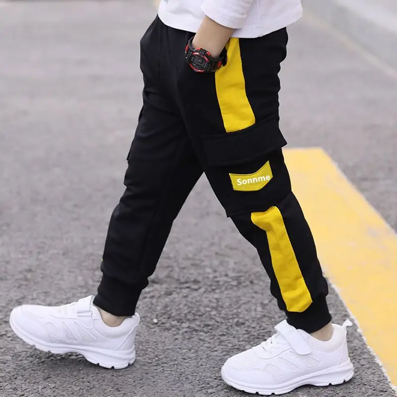 EACHIN Boys Pants Boys Pants Solid Cargo Pants Teenage Boy Multi-Pocket  Trousers Kids Spring Autumn Boys Casual Pants Streetwear Color: Black, Kid  Size: 5-6 Years(130cm)