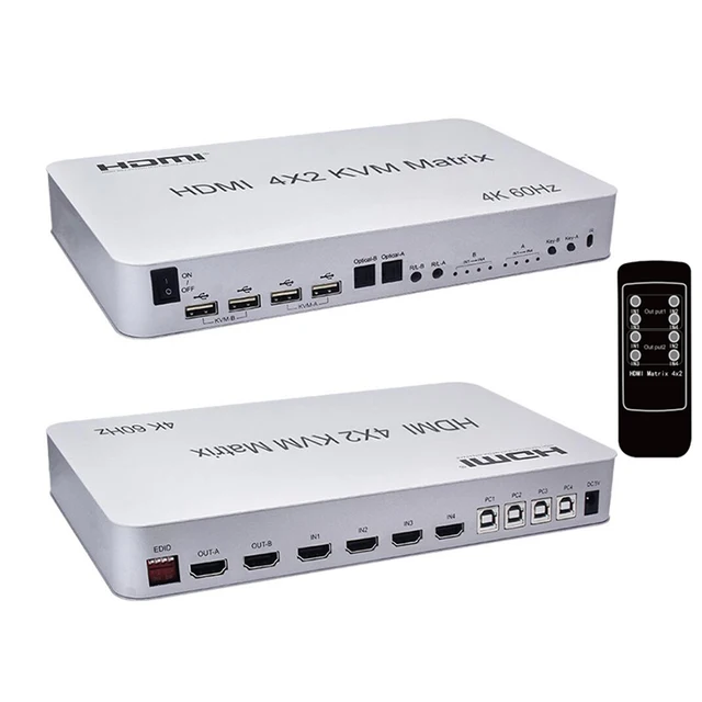 4 в 2 выхода HDMI-совместимый USB 2,0 KVM матрица 4K 60 Гц 3D сплиттер аудио экстрактор переключатель для ПК HDTV монитор клавиатура мышь 1