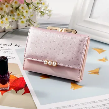 

2020 New Ladies Short Wallet PU Fashion Tri-fold Coin Purse Trend Pearl Element Wallet Soft Leather Wallet Designer Coin Purse