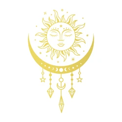 Celestial Boho Mystical Magic Wall Decals - Sun and Moon Vinyl Art Stickers - 56x36 cm (QT1032 Golden)