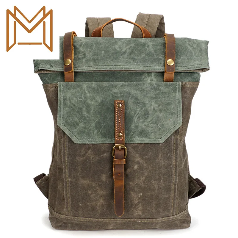 

2019 Crazy Horsehide Match Wax Waterproof Canvas Head Layer Cowhide Capacity Canvas Both Shoulders Package