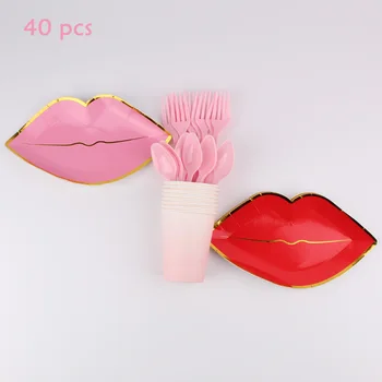 

Lip set disposable tableware bronzing paper lips plate cup napkin tablecloth Valentine's Day wedding birthday party supplies