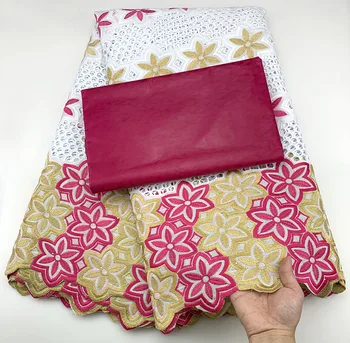 

Latest african bazin riche fabric 2.5+2.5 Embroidery FOR SEWING DRESS Swiss With Scarf Lace Sets Swiss Cotton Lace Fabric