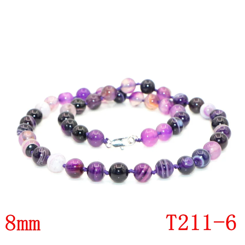 WUBIANLU 6-12mm Natural Purple Agates Pink Onyx Stripe Round Beads Necklace Women Jades Findings Wholesale (16)